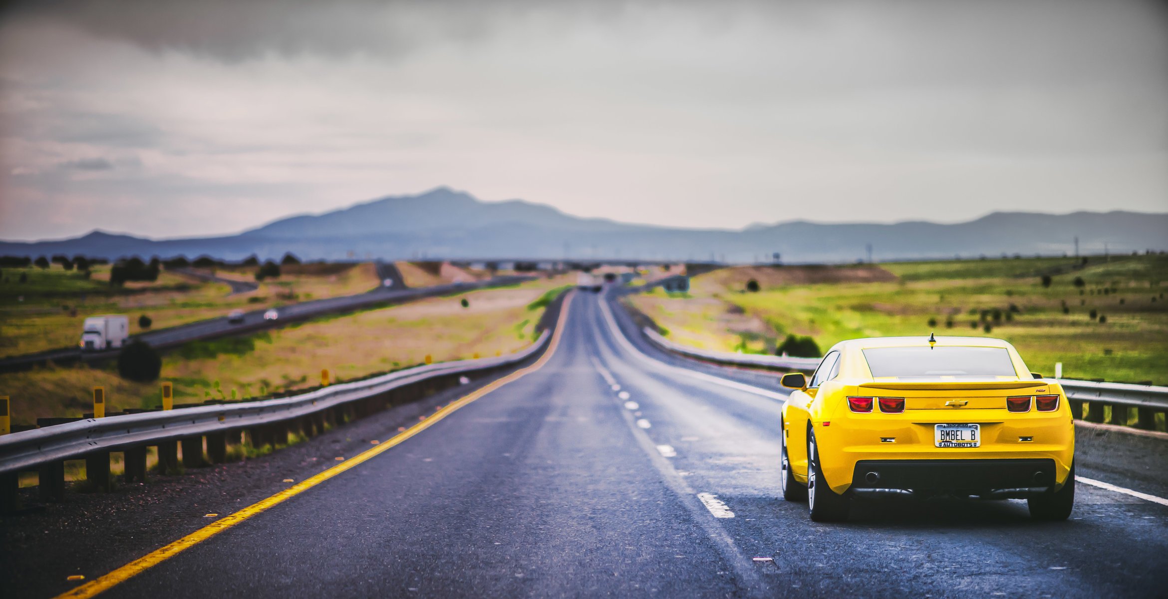 camaro rear road mountain gray cloud