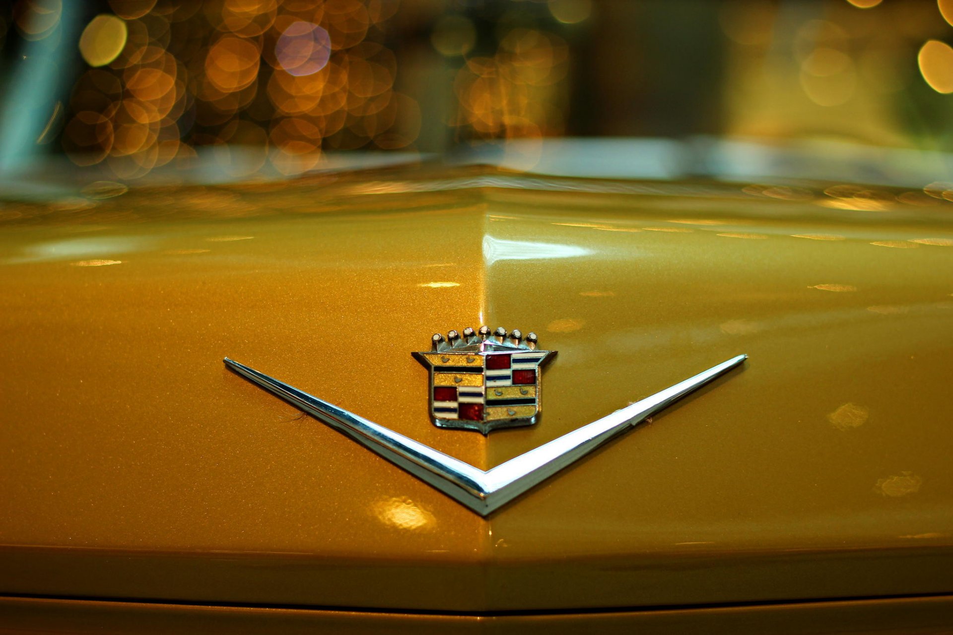 emblem abzeichen cadillac auto gelb bokeh nacht makro