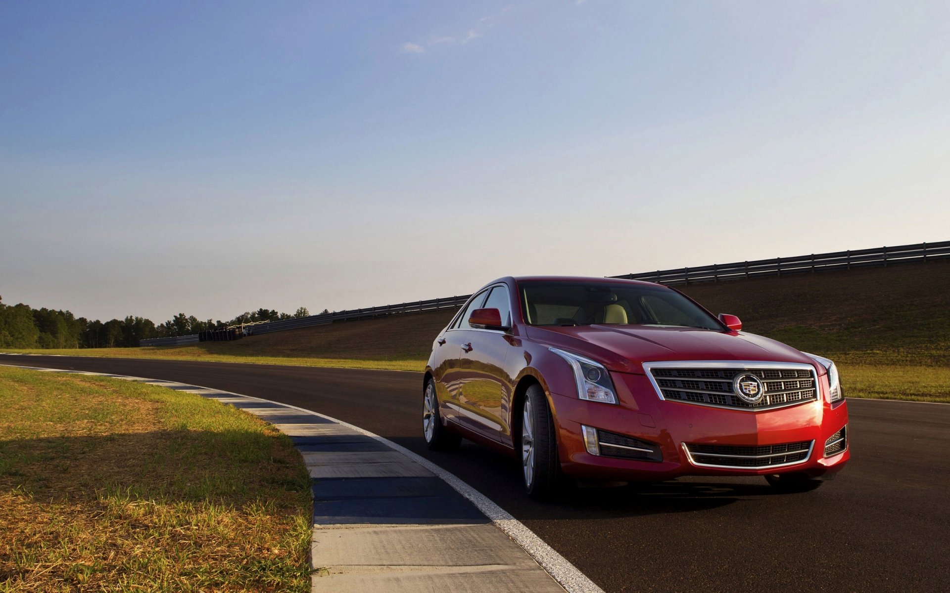 cadillac ats coche carretera sedán rojo cadillac logotipo faros