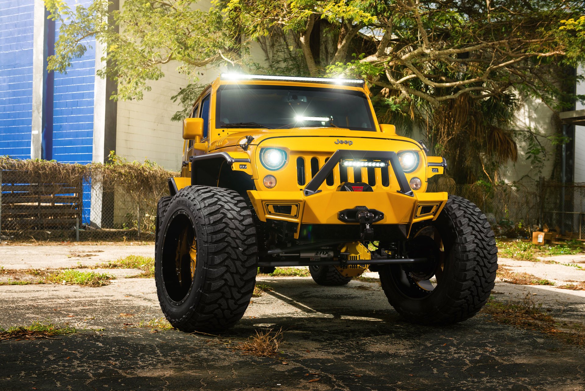 jeep wrangler hydrasports custom track yellow amani forged wheels front