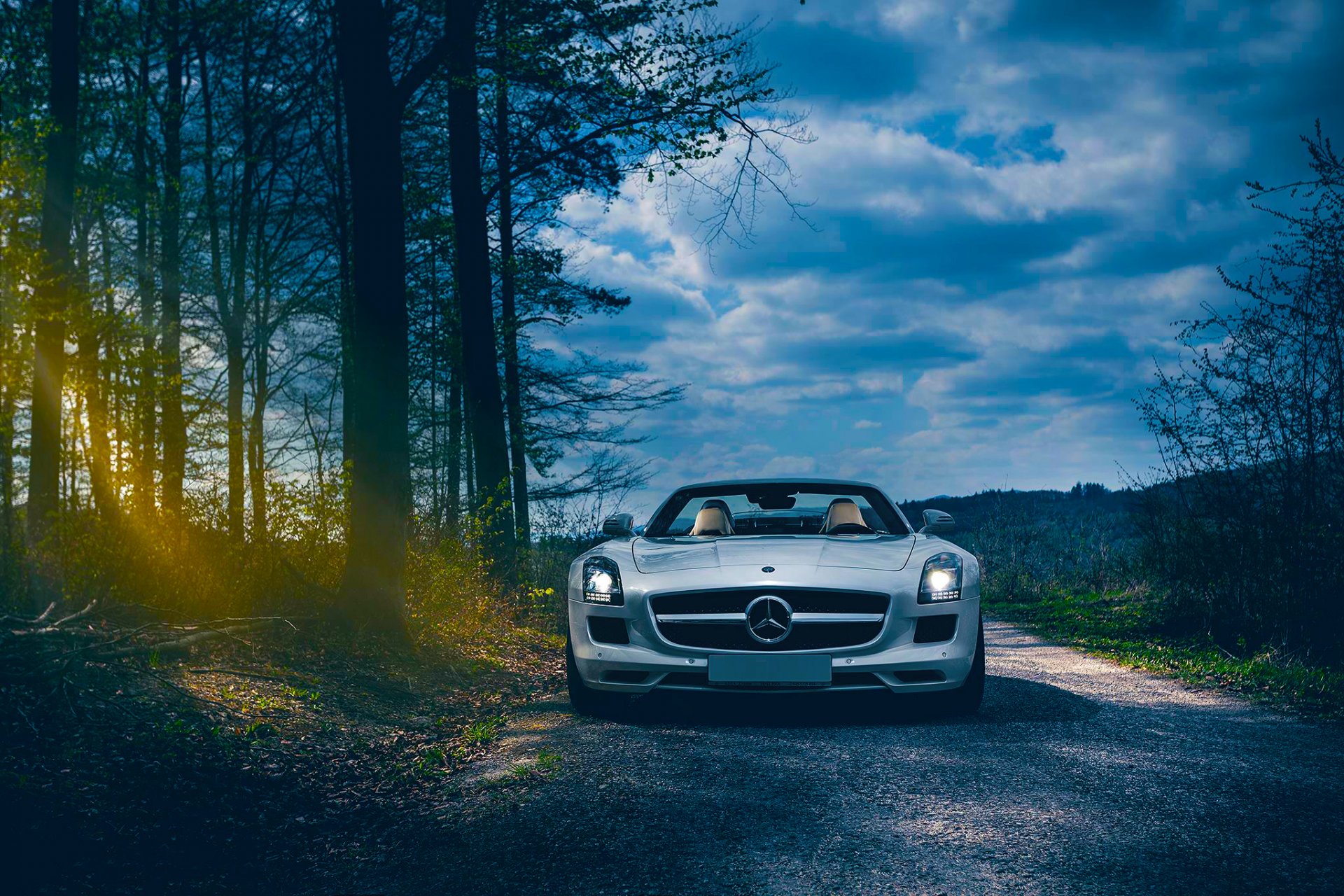 mercedes-benz amg sls roadster foresta sole anteriore auto