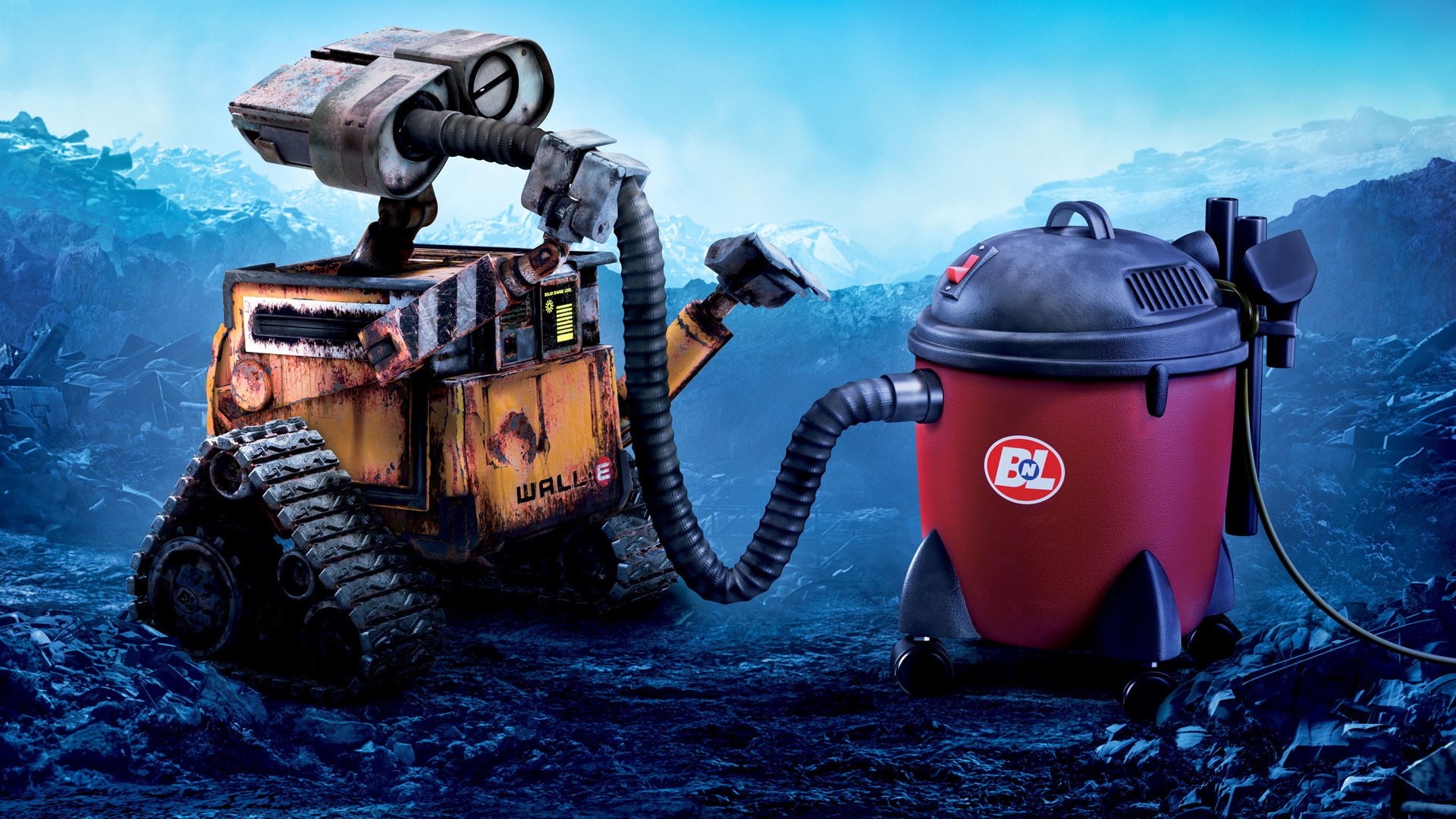 wall-e robot aspiradora montañas tierra cyborgs androides cine ficción