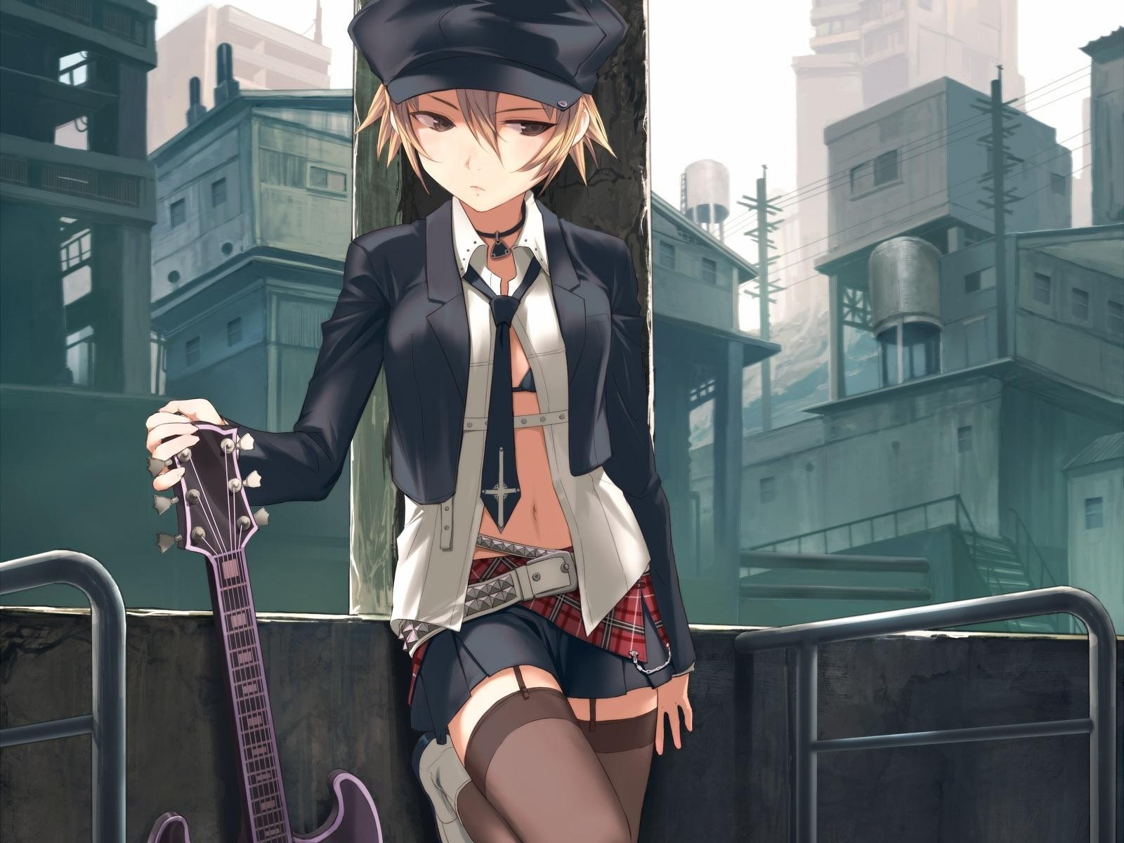 anime guitarra punk rockero chica