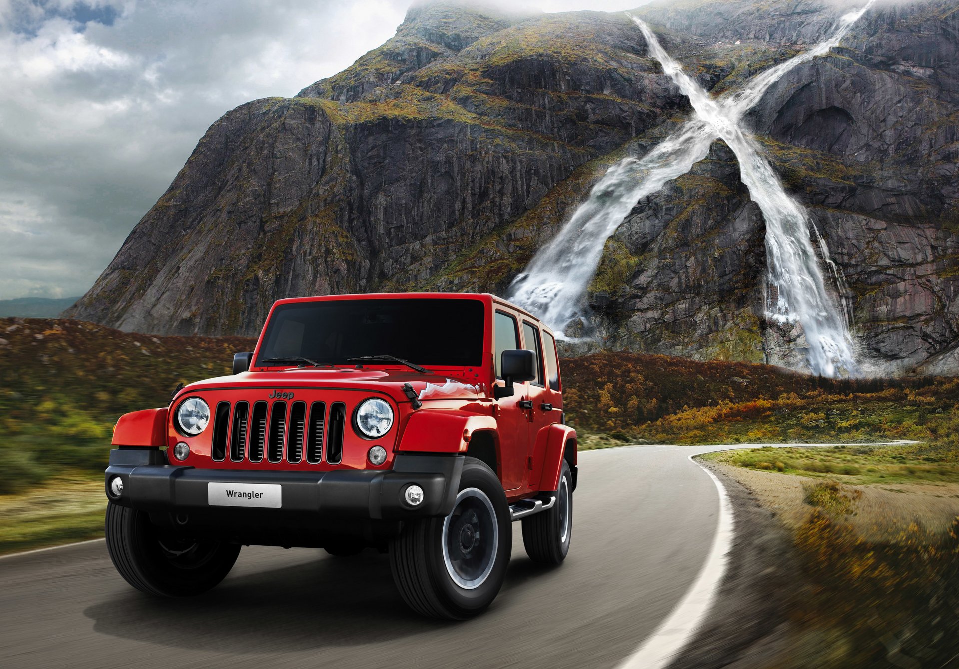 автомобиль машина джип 2015 г. wrangler x дорога горы водопад