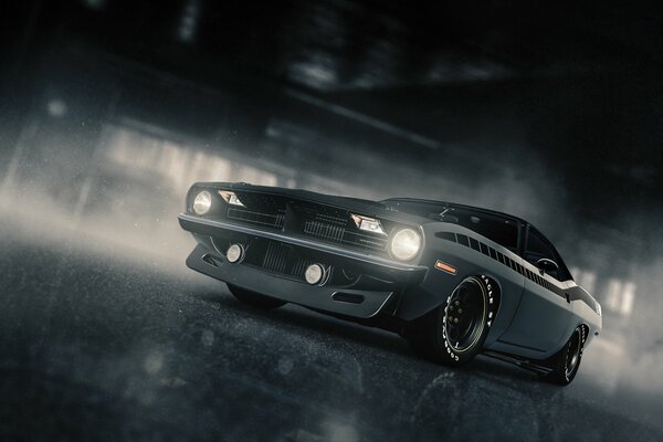 Plymouth barracuda in the tunnel in rainy weather