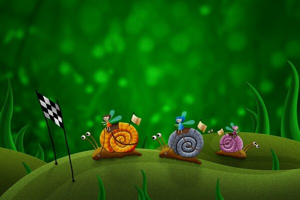 Green snails at the finish line