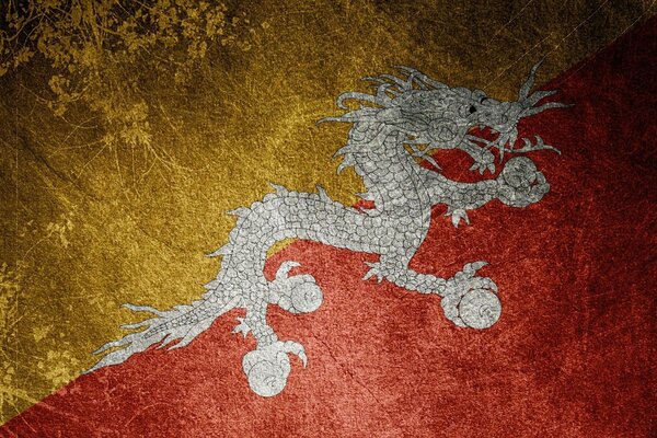 Gelb-rote Flagge mit Drachen