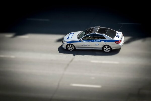 The police are driving along the Moscow highway