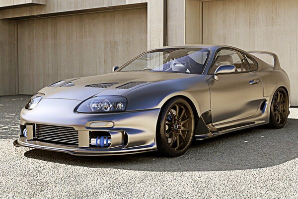 Silver Toyota turbo tuning in the parking lot