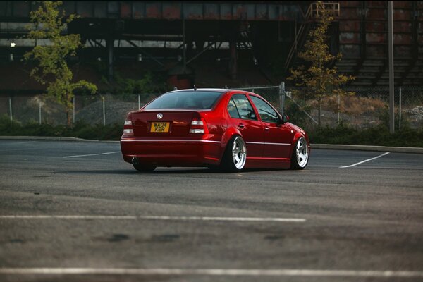 Red Volkswagen in an urban environment