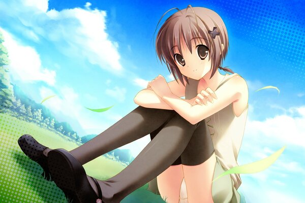 Animated image of a girl sitting on a bright background