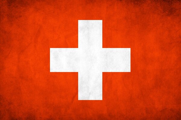 Rote Flagge der Schweiz mit Kreuz