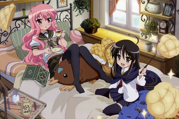 Anime schoolgirls in the magic room