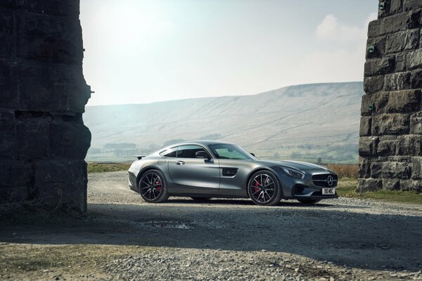 Attractive Mercedes on the background of mountains