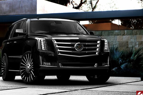 Cadillac Escalade nera elegantemente messa a punto