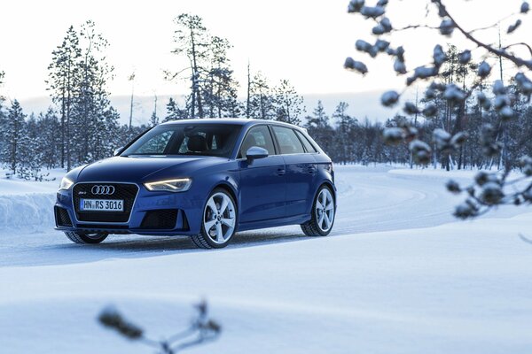 Come regalo di Capodanno nella neve audi rs3 in blu metallizzato