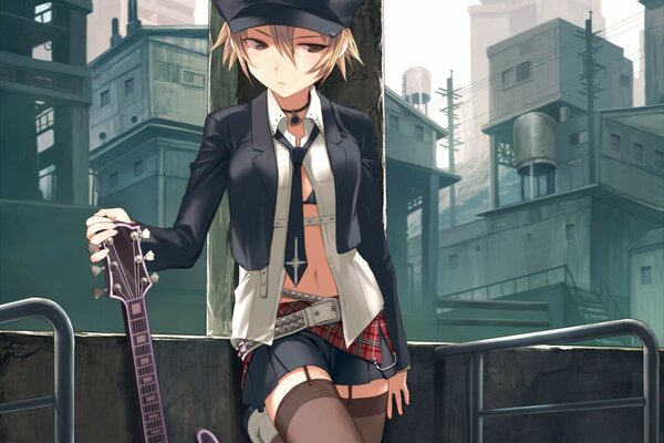 Punk girl with an anime-style guitar