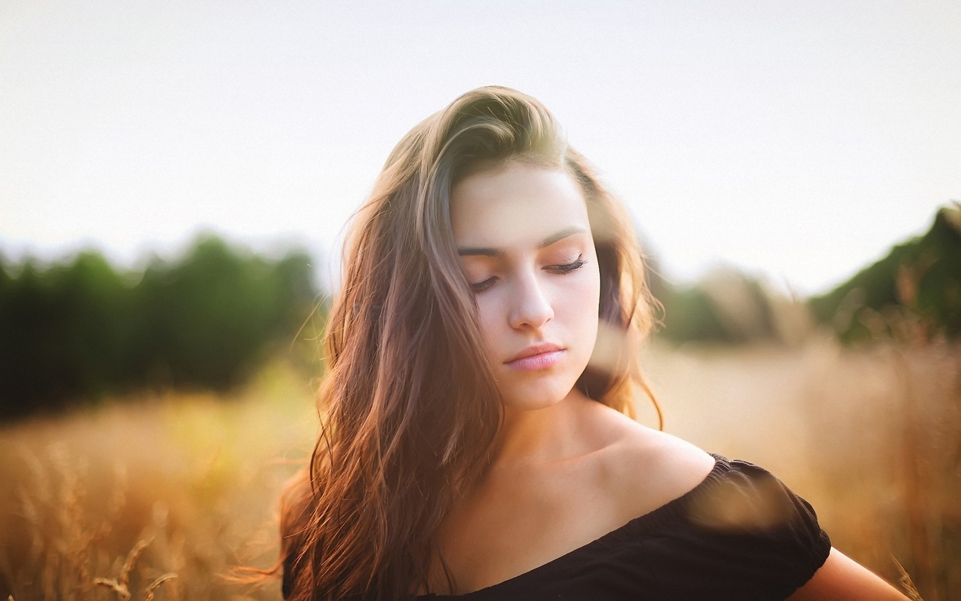 face girl lara croft eyes background beautiful dress the field