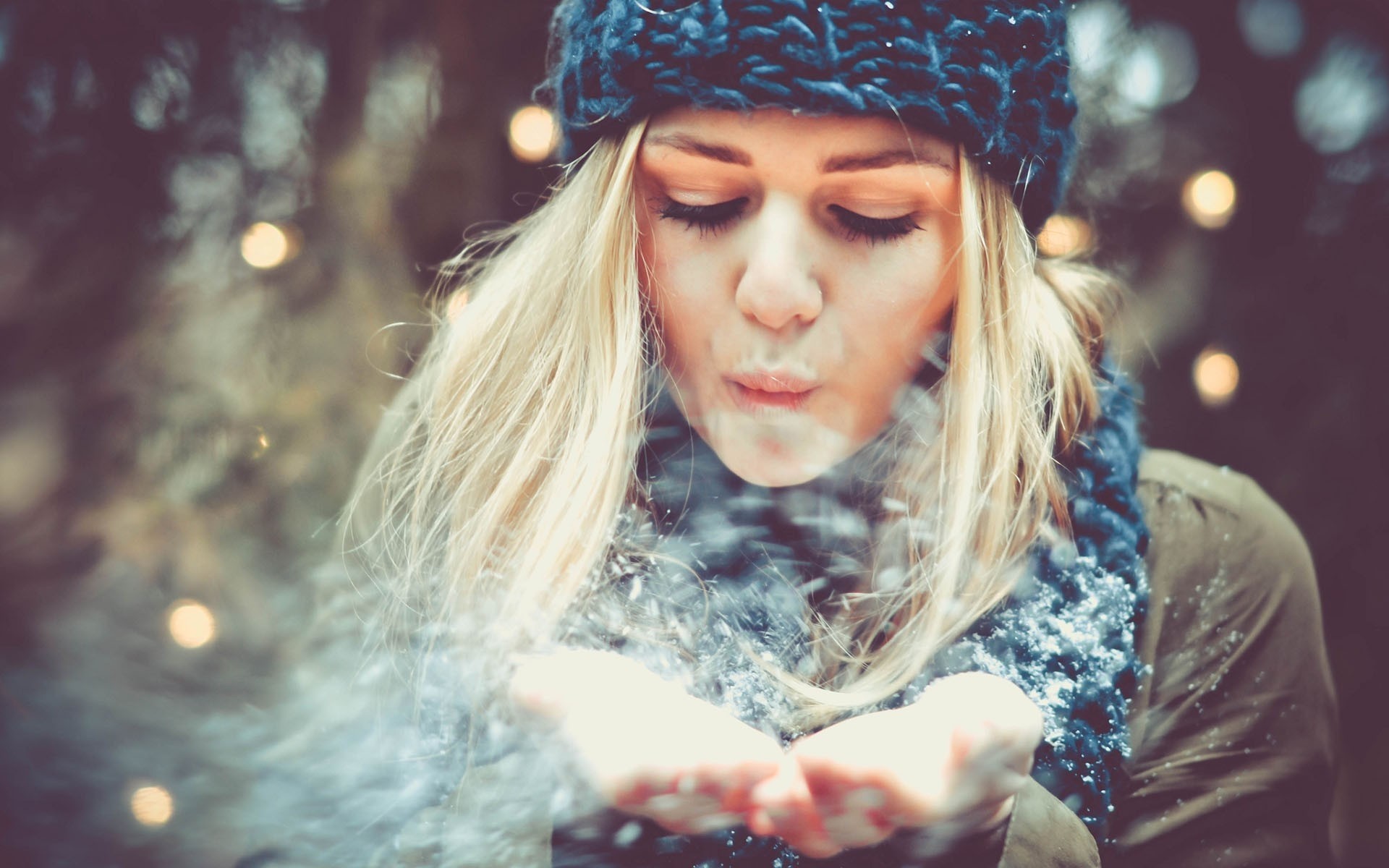 frau schnee mädchen grau makro blond