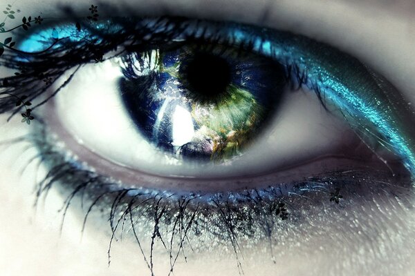 Macro shot of a girl s eyes in makeup