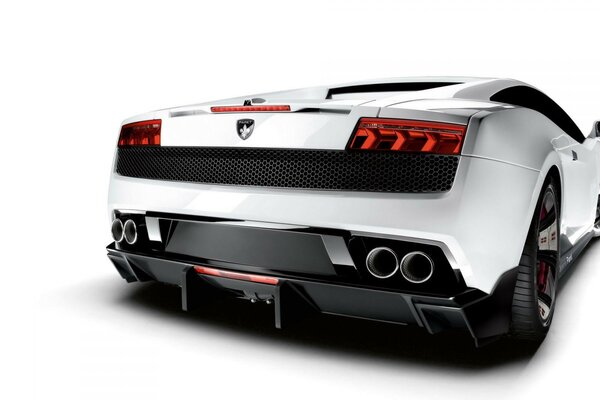 Белая lamborghini с красивым видом сзади