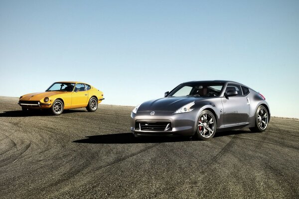 Two generations of Nissan 370z, highway