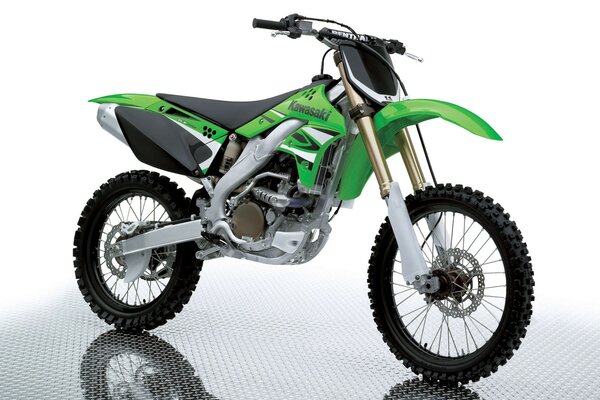 Light green Kawasaki motorcycle on a white background