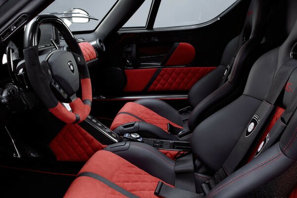 Red and black interior of the Ferrari car