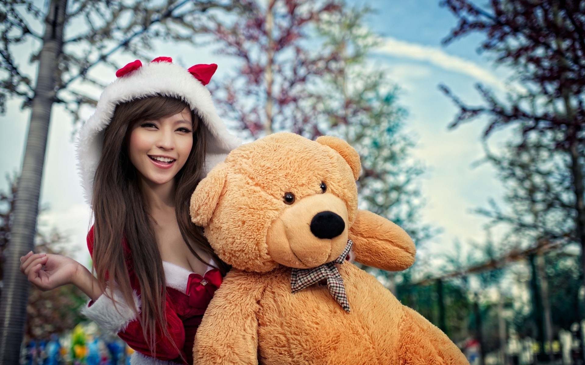 a woman toys christmas girl asian bear new year