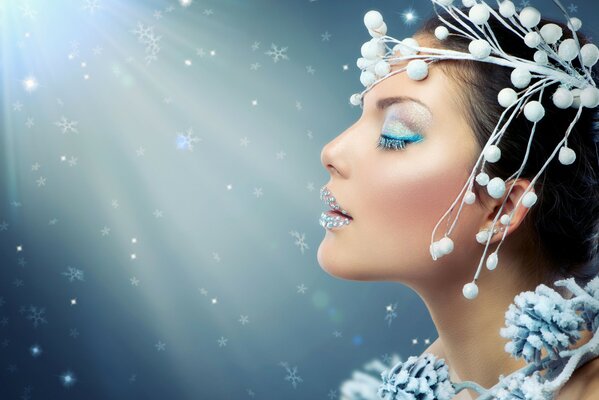 Новогодний макияж , снежинки на ресницах