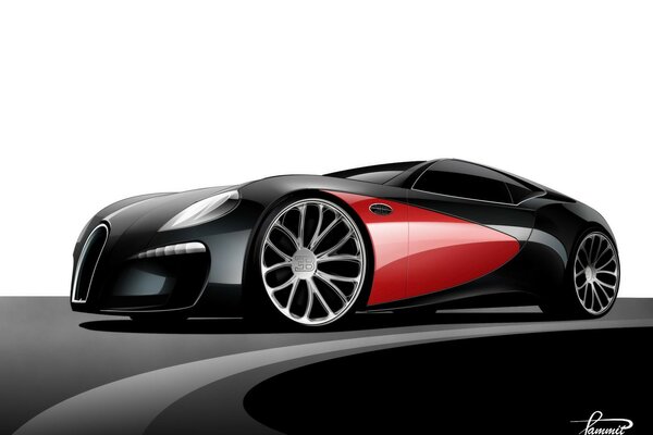 Racing car in black and red tones