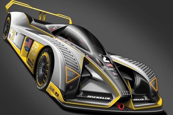 Hand-drawn racing car in black and yellow