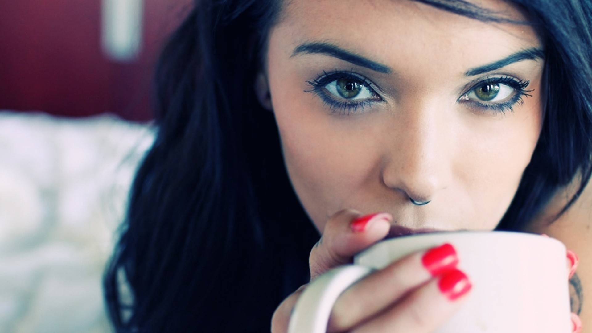 a woman cup girl brunette close up face