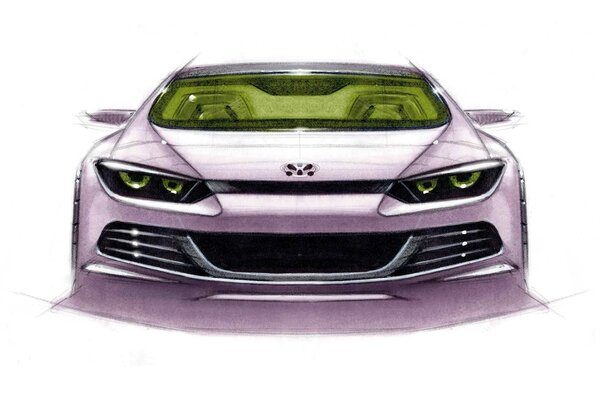 Drawing sketch of a volkswagen car