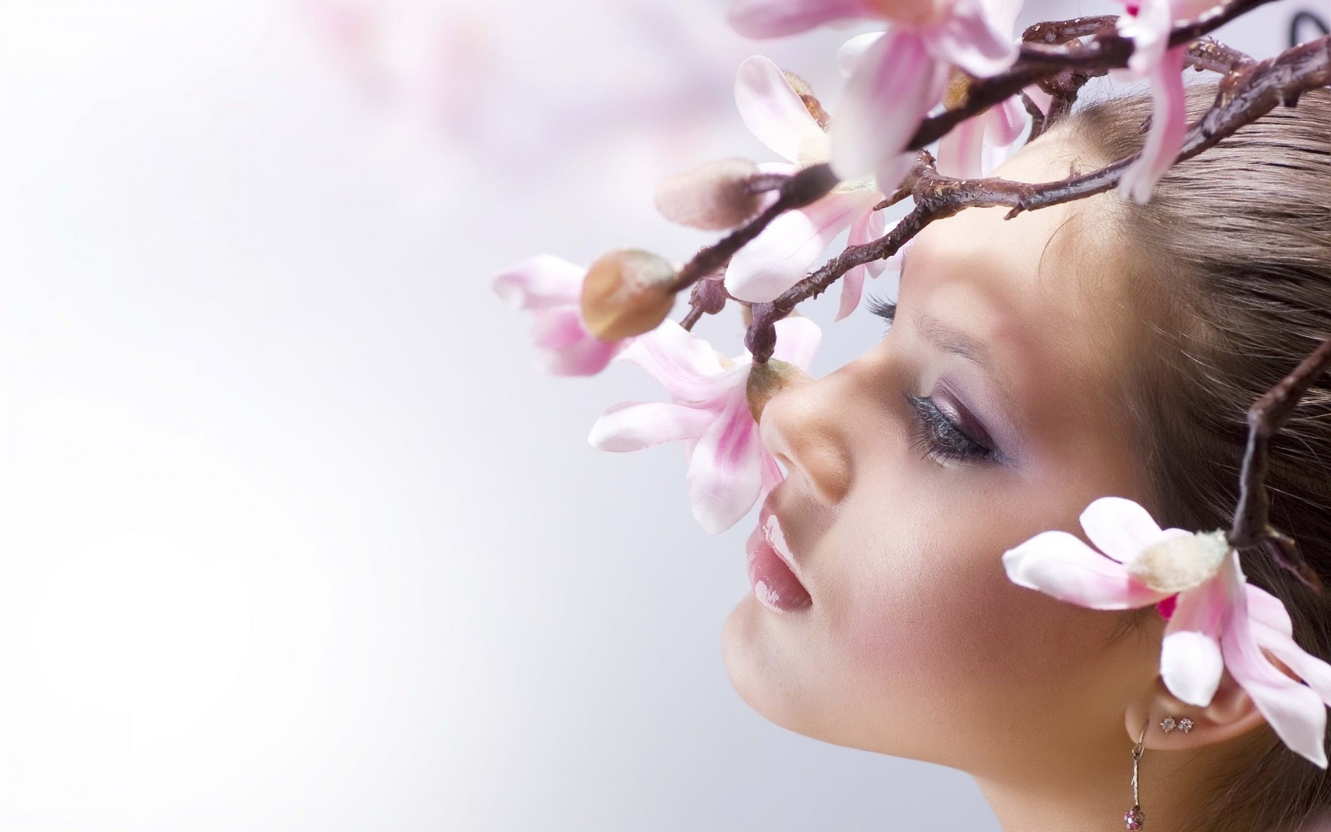 pring a woman flowering trees beautiful photo