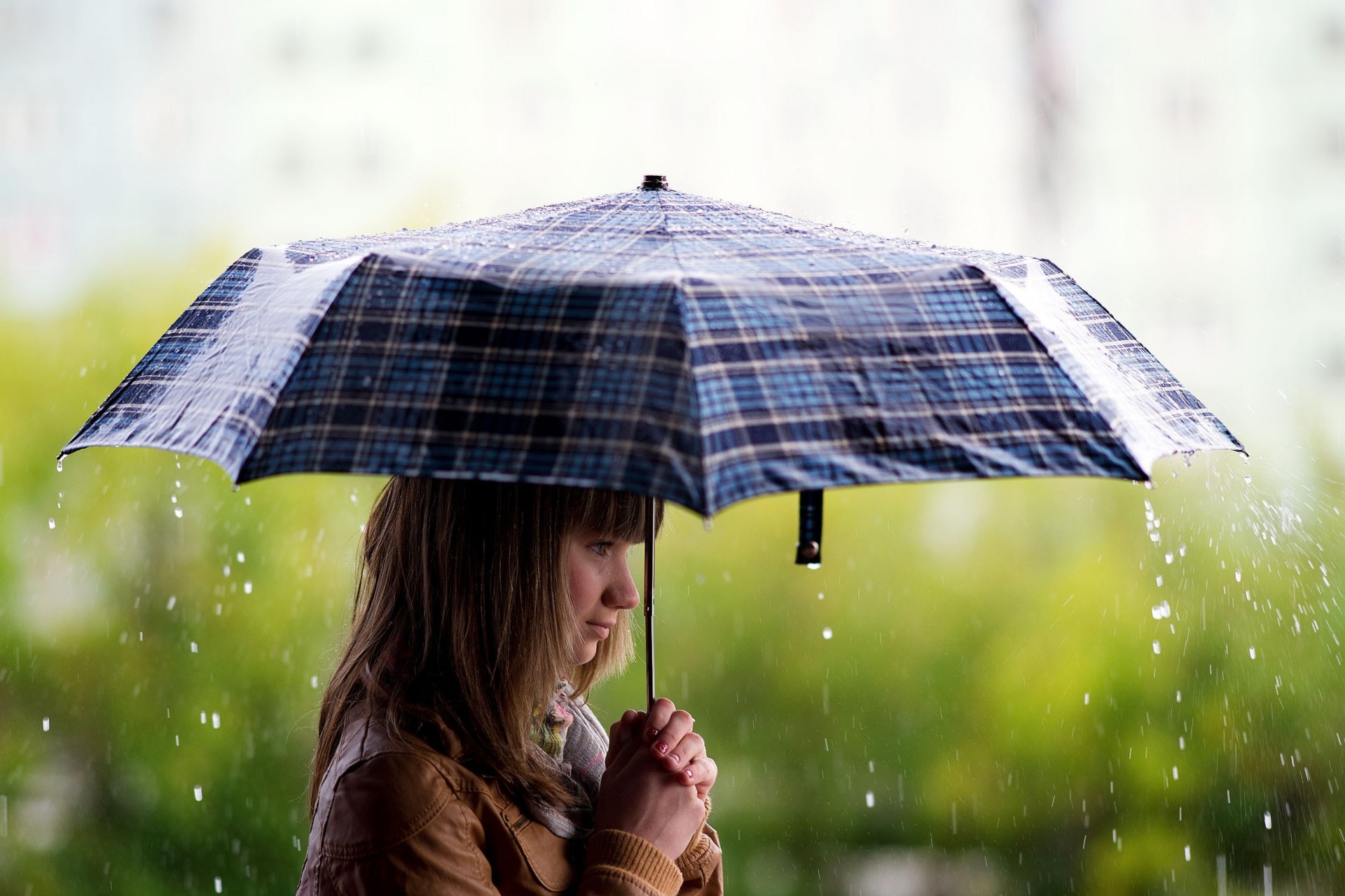 a woman mig-15 girl brunette rain umbrella