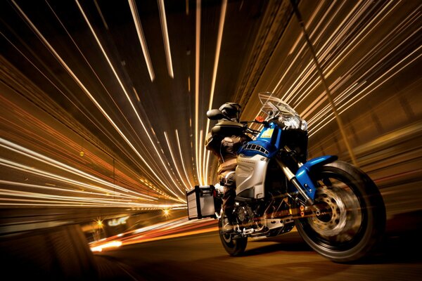 Yamaha motorcycle on the background of blurred lights