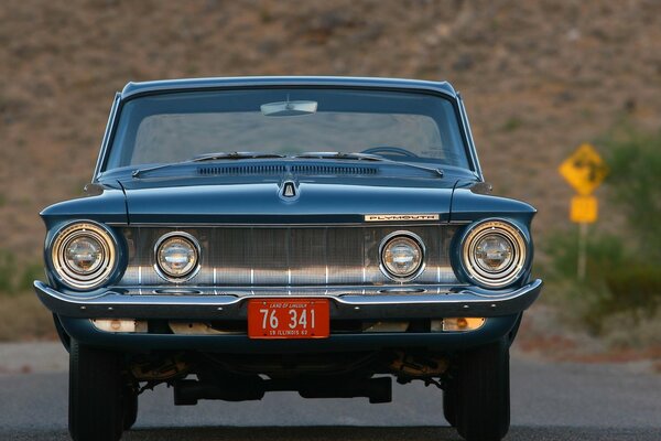 American retro Plymouth car on the road