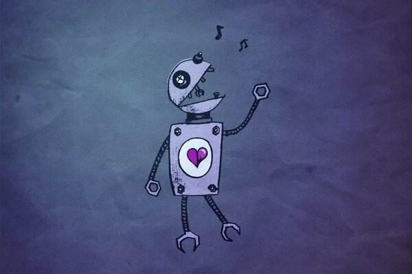 Robot amoureux chantant avec coeur