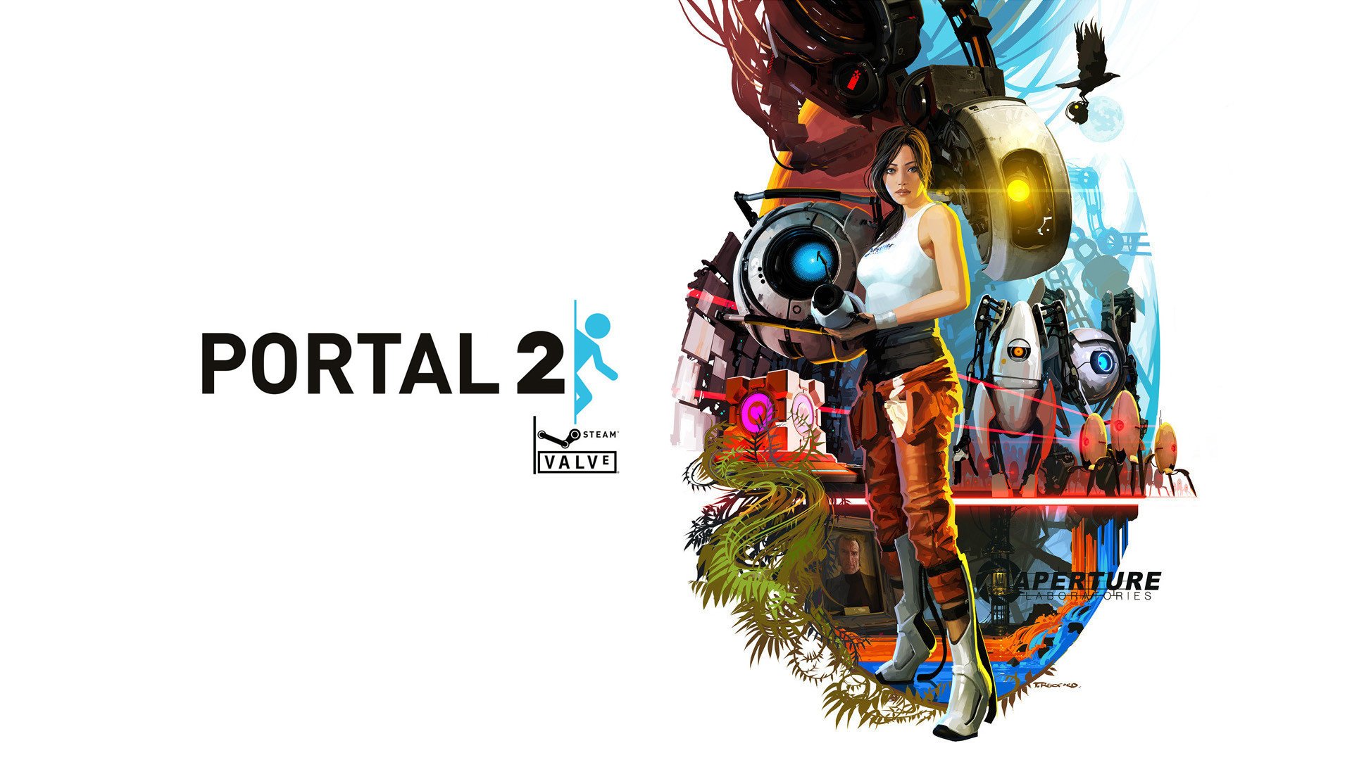 portal 2 chell chell half-life glados glados ouverture portail robots fond blanc fille oiseau jeu dessins anime femmes-a