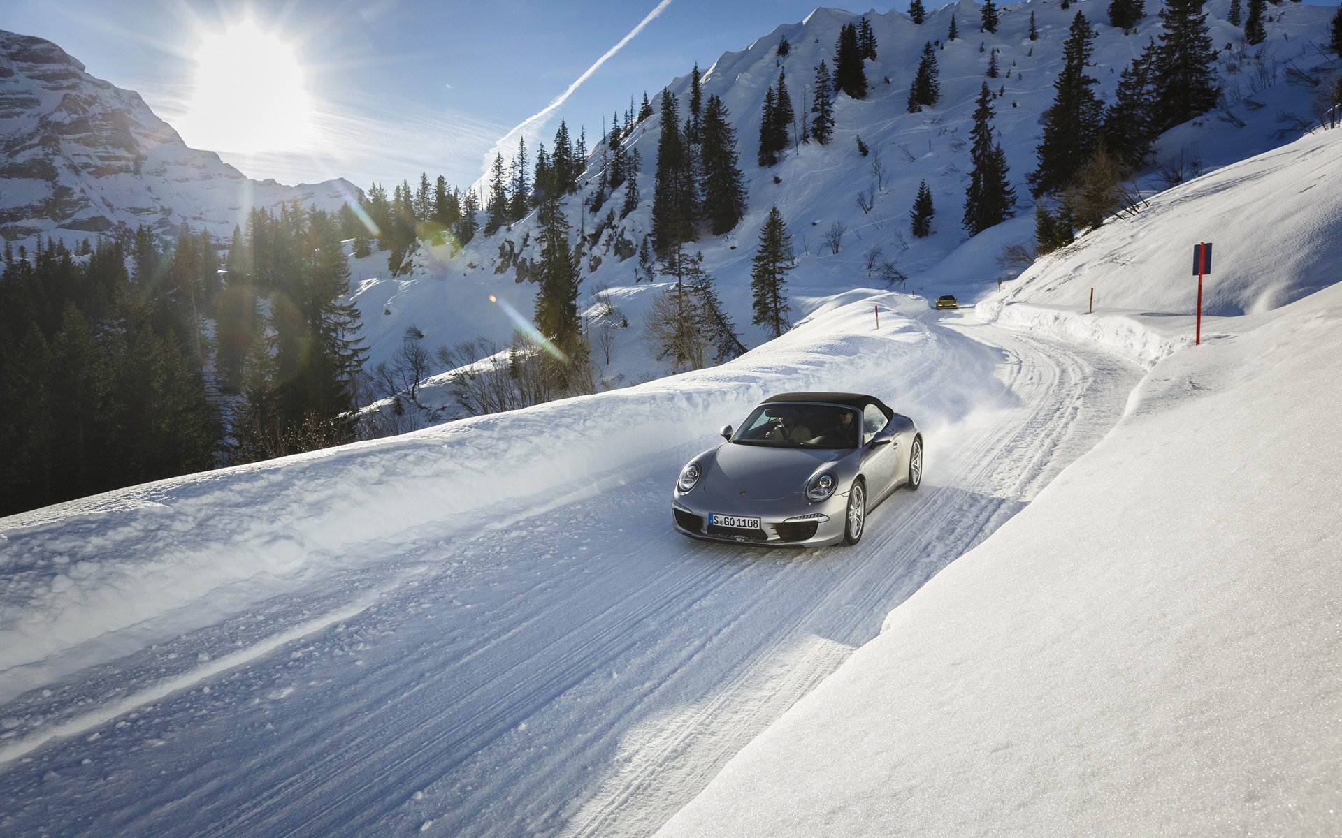 porsche 911 porsche front straße sonne schnee