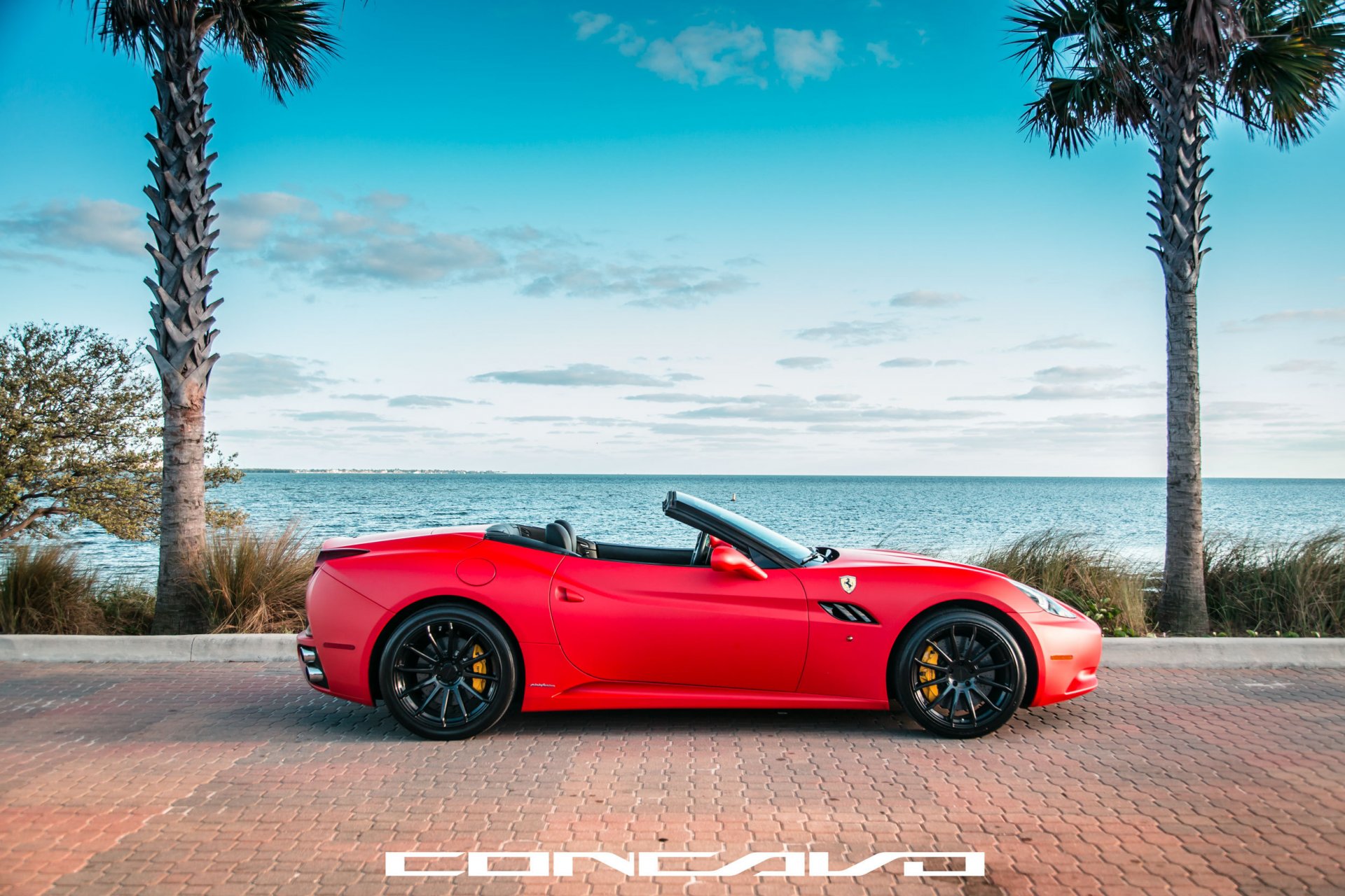 concavo wheels auto car ferrari california matte red side