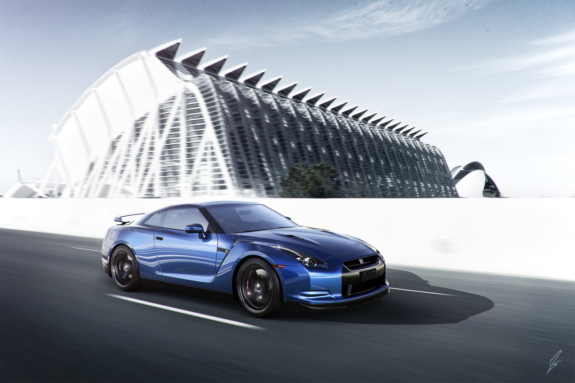 nissan gt-r sport auto blu anteriore strada