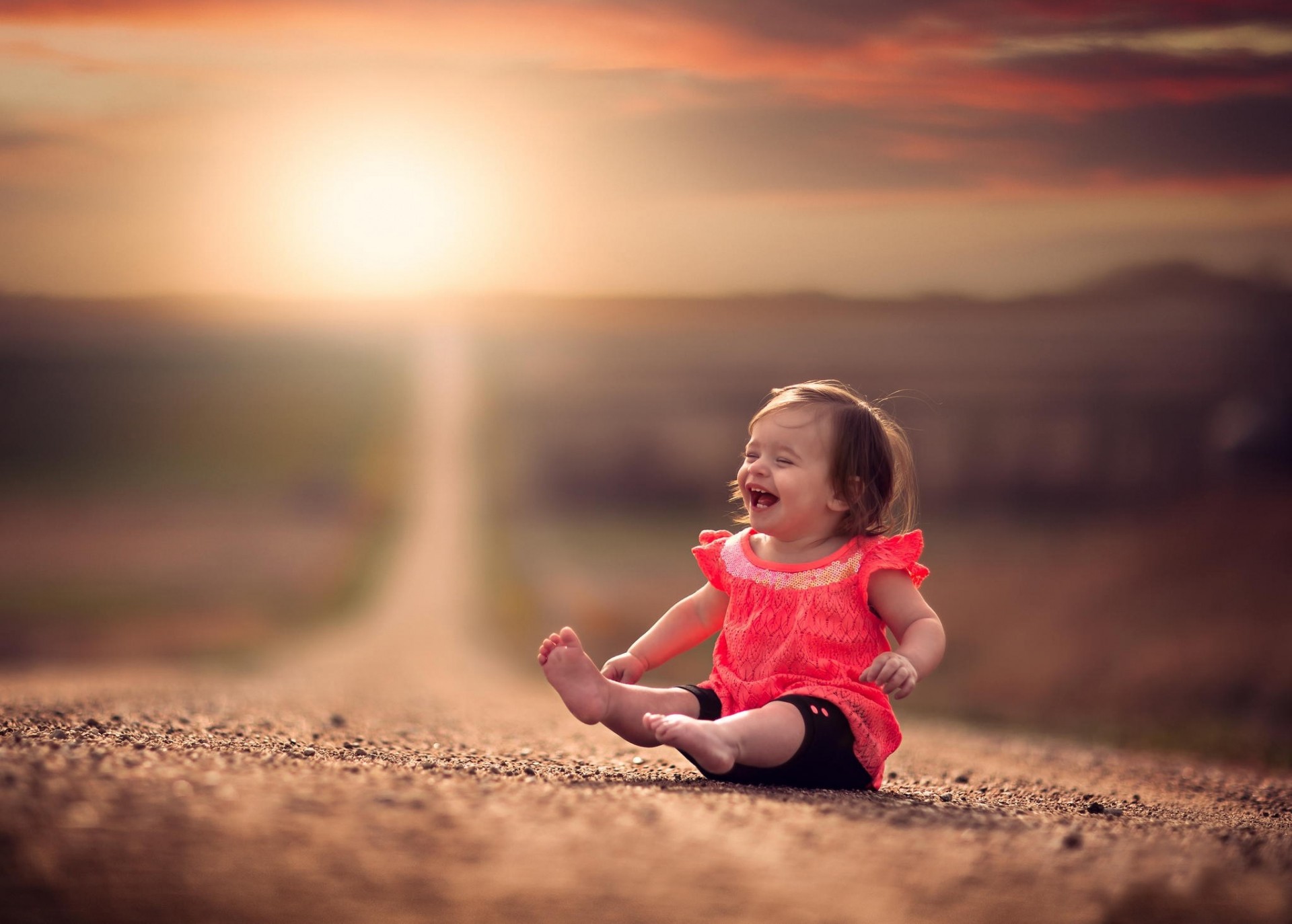 bokeh road girl laughter