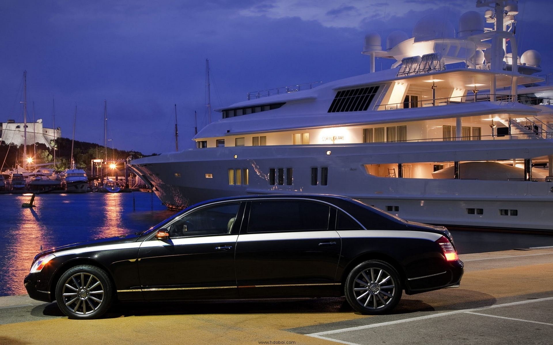 car maybach the evening yacht coast sea