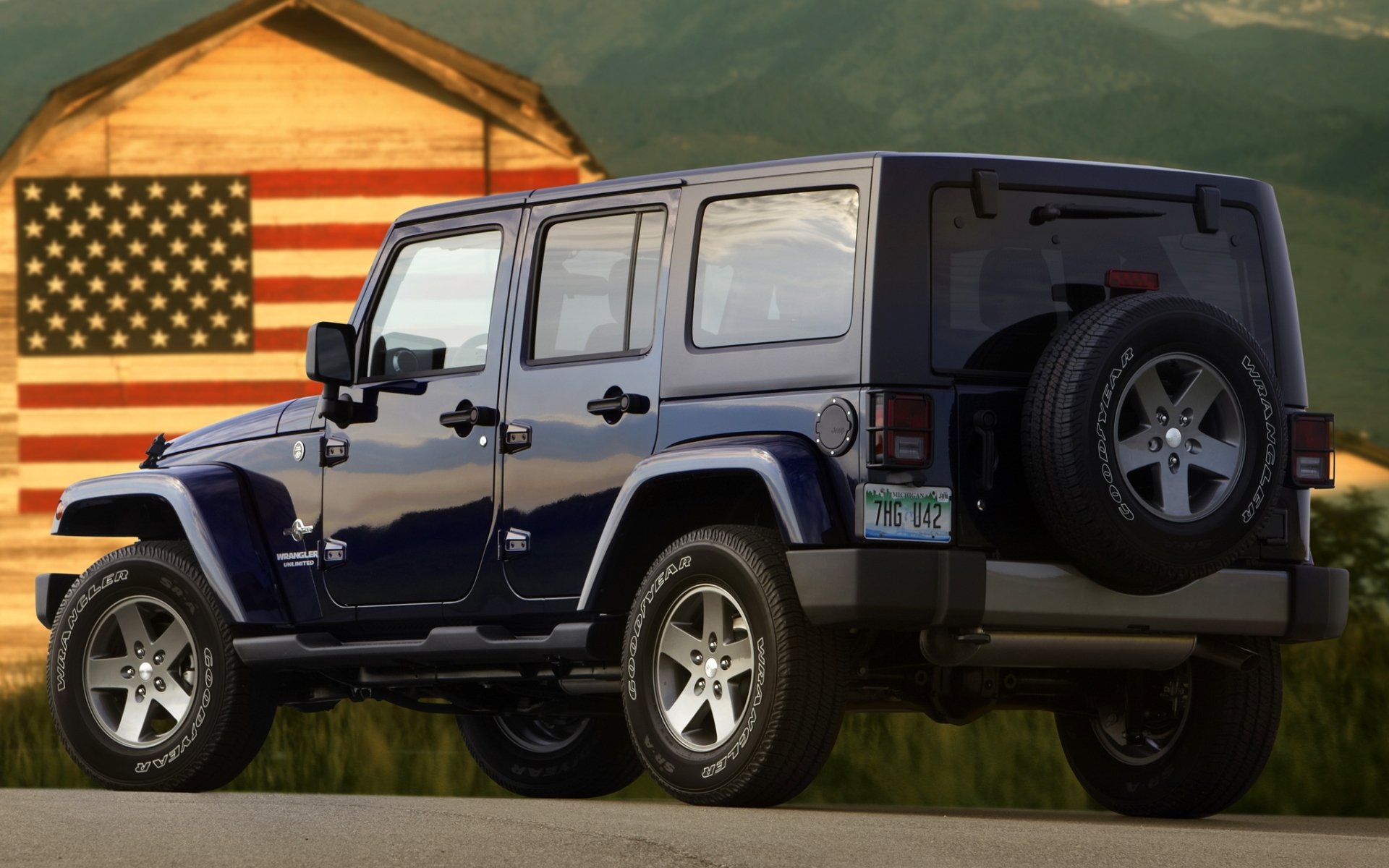 jeep wrangler unlimited freedom rangler unlimited suv rear view american flag