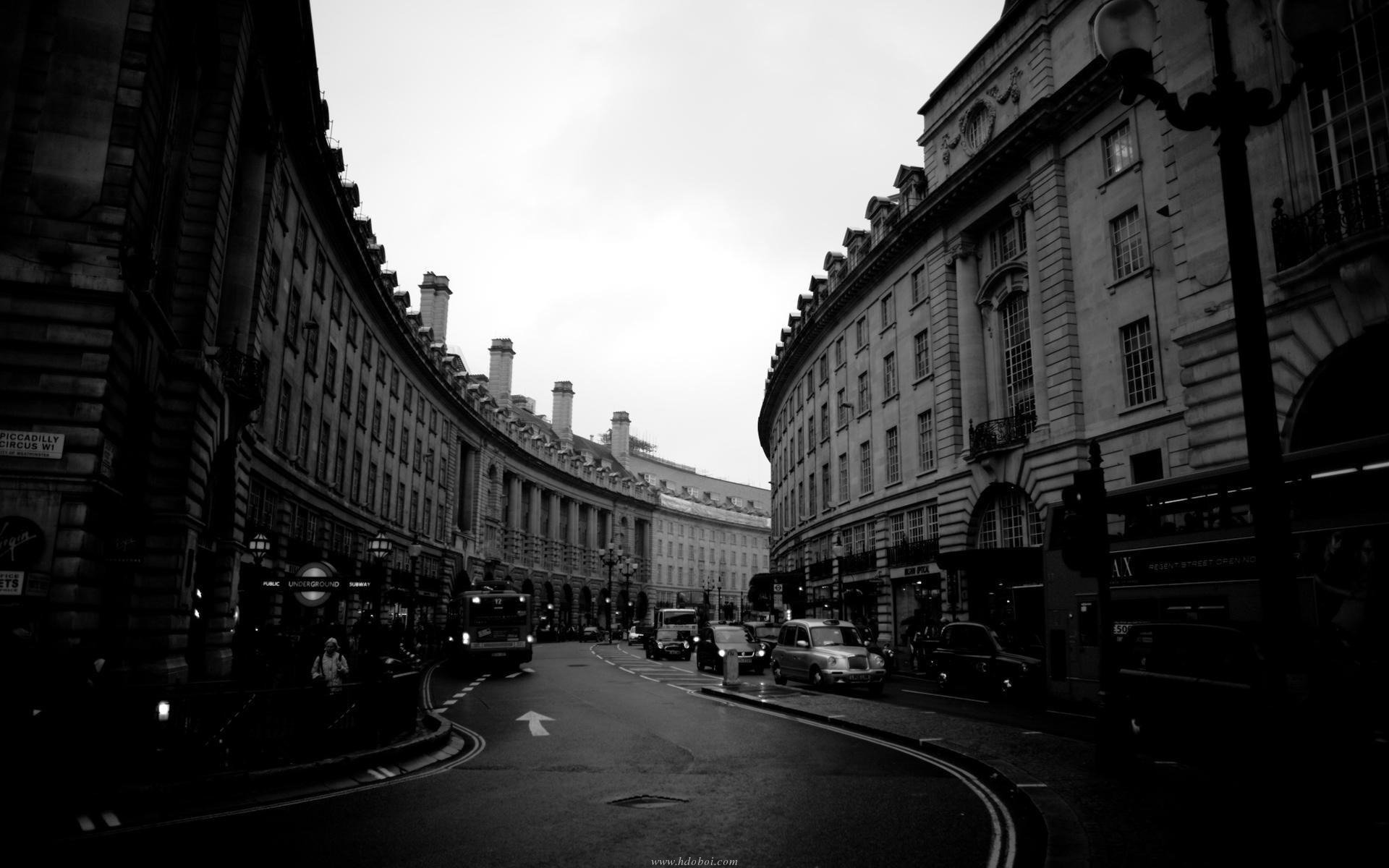 london the city black and white street home car