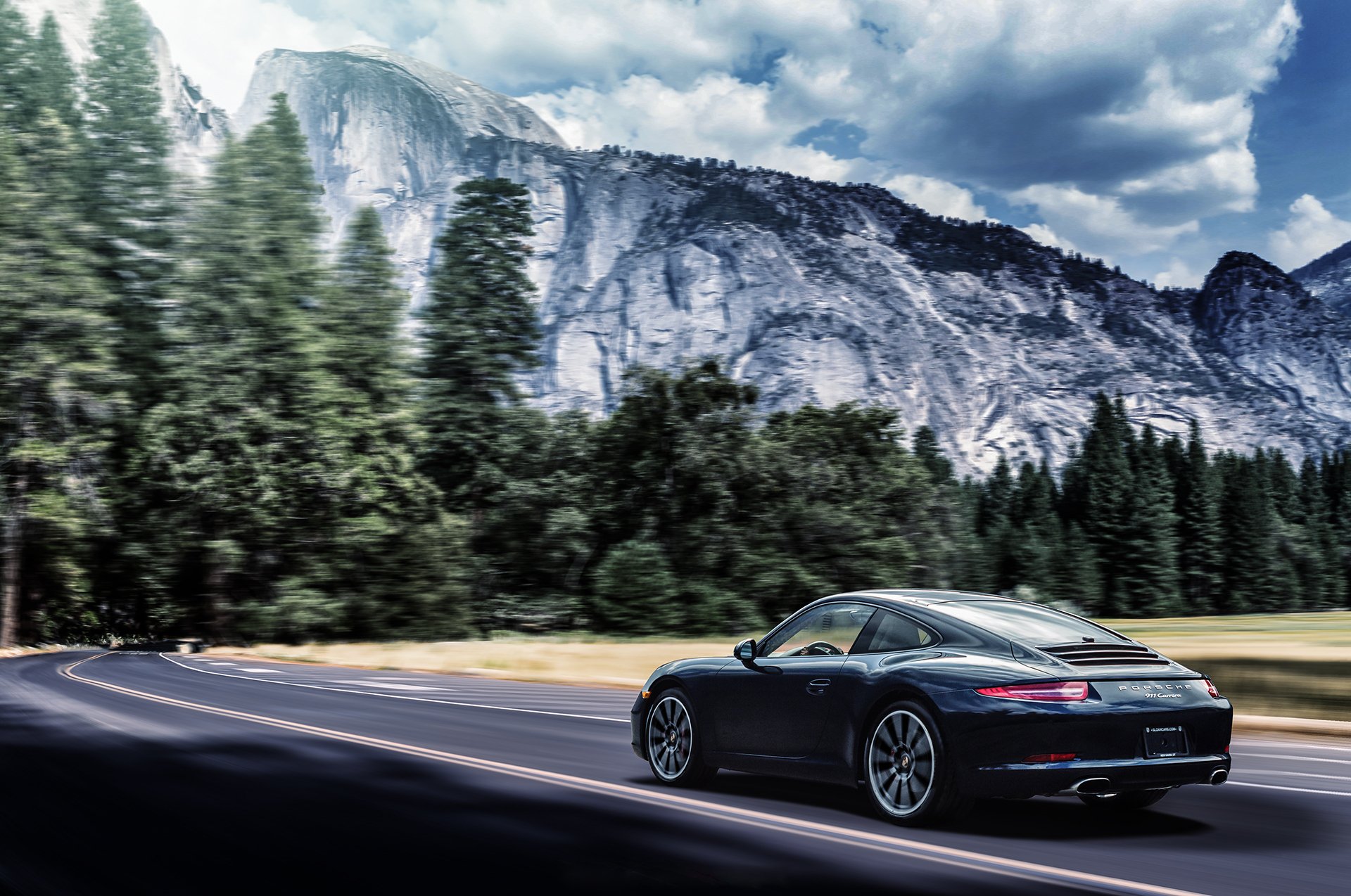 porsche carrera 911 noir arrière montagnes