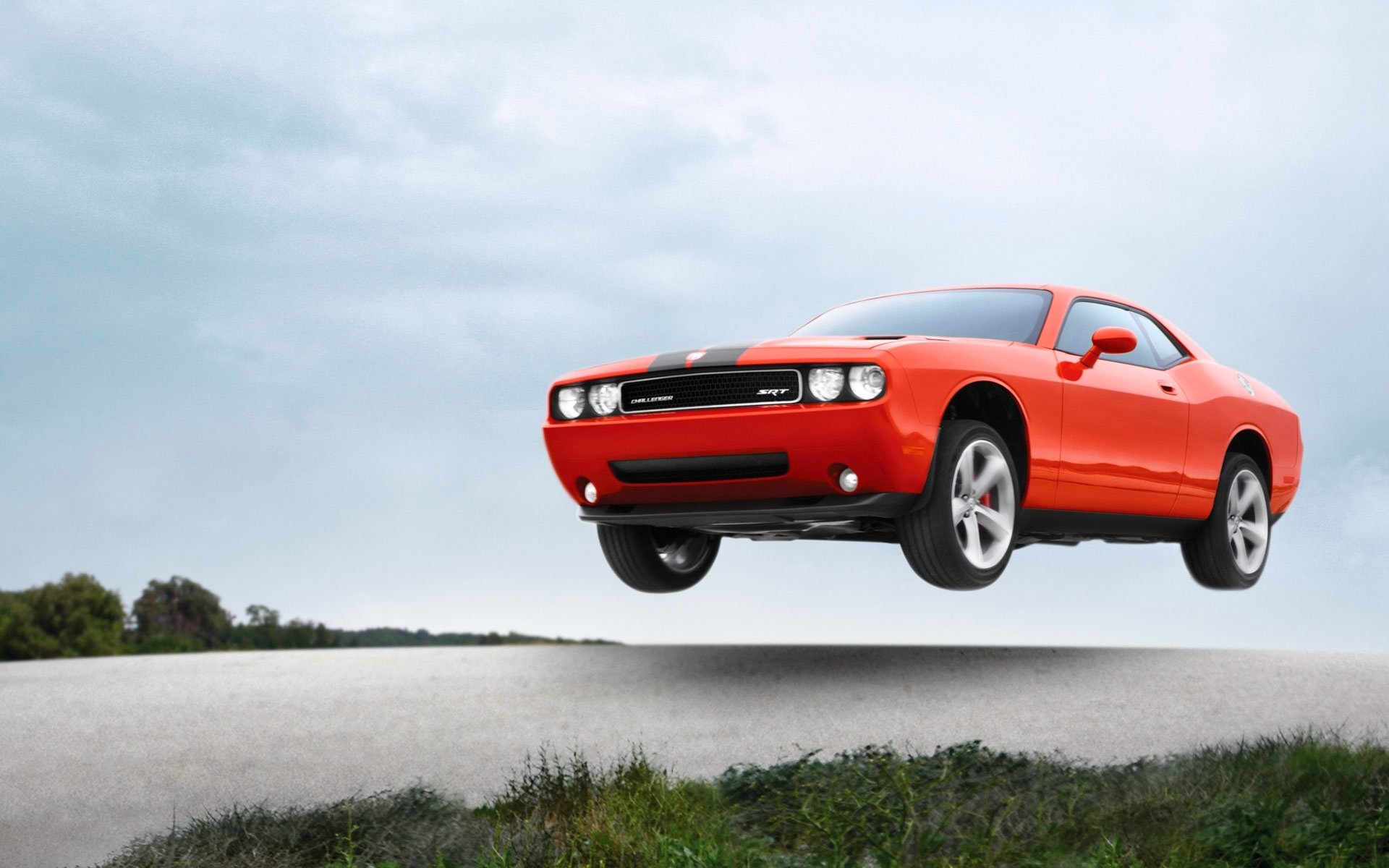 dodge challenger srt8 car flies orange machine in the air speed