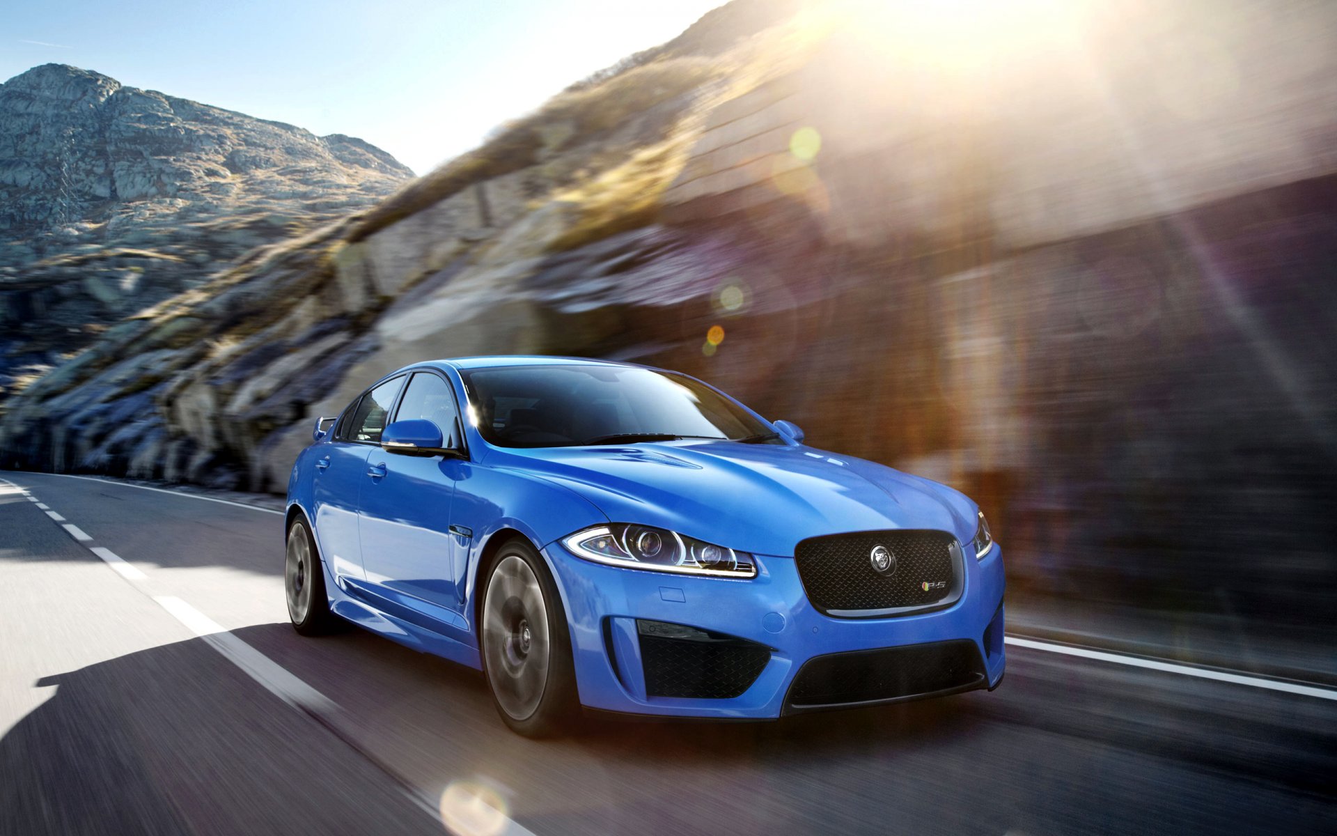 jaguar xfr-s auto jaguar samochód sedan niebieski przód blask